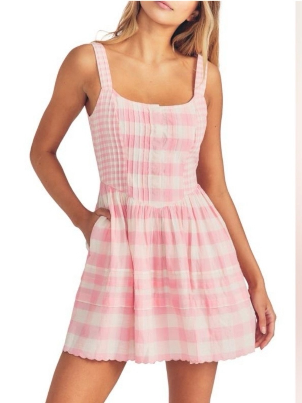 LoveShackFancy Chennedy
Gingham Pleated Mini Dress In Pink Size 10